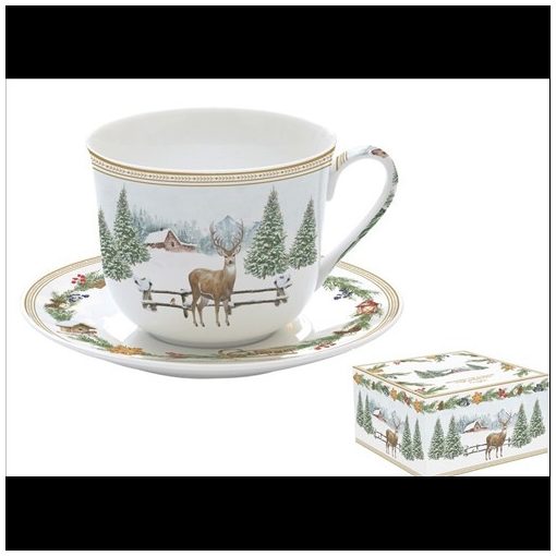 Easy Life-Nuova Porcelán reggelizőcsésze+alj 400ml, dobozban, White Forest