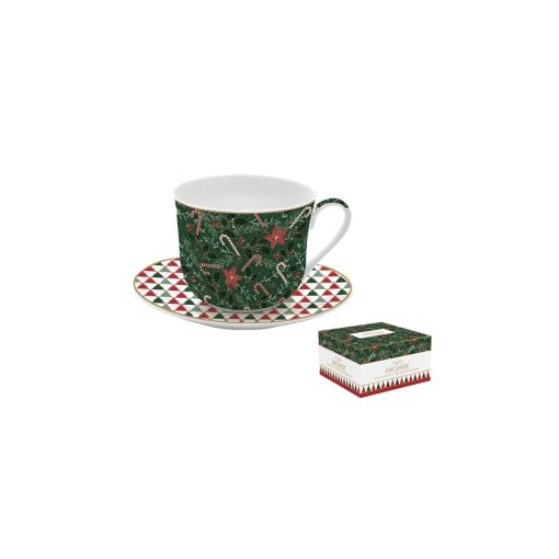 Porcelán reggelizőcsésze+alj 400ml, dobozban, Atmosphere, Fancy Christmas – Easy Life-Nuova