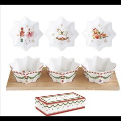   Easy Life-Nuova Porcelán csillagtálka szett 3 db-os, bambusztálcán, 34x12cm, Magie de Noel
