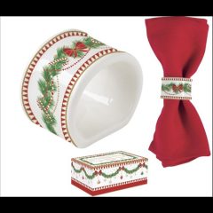   Easy Life-Nuova Porcelán szalvétagyűrű 4 db-os szett, 4,5cm, dobozban, Magie de Noel