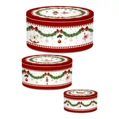   Easy Life-Nuova Fémdoboz 3 db-os szett kerek, 19,5x8/16,5x7,5/13,5x6,5cm, Magie de Noel