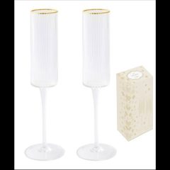   Easy Life-Nuova Bordás üvegpohár arany szegéllyel 200ml, pezsgős, 2db-os szett, dobozban, Gold