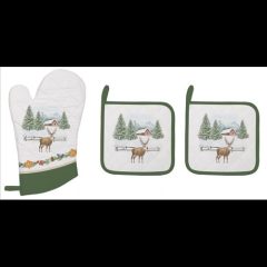   Easy Life-Nuova Edényalátét 2 db, 20x20cm+edényfogó kesztyű 20x30cm, 100% pamut, White Forest