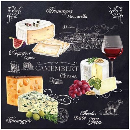 Papírszalvéta 33x33cm, World Of Cheese, 20db-os