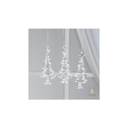Üvegfenyő függődísz 4x11cm, 6 db-os szett, ezüstös – Mascagni Casa