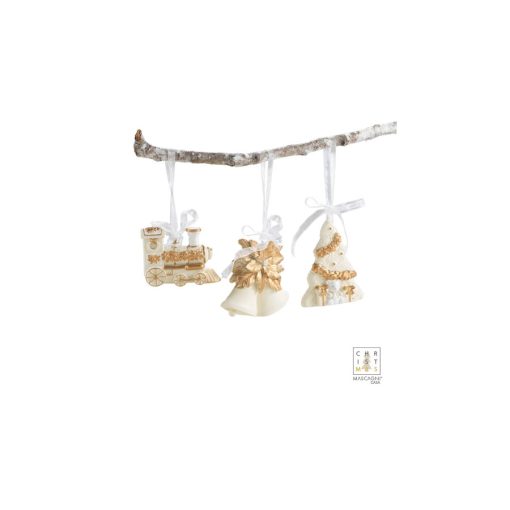 Fehér arany karácsonyi motívumok műanyag függődísz, 6db-os szett,7x2x9/7,5x1,5x6/7x4x8cm – Mascagni Casa