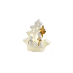   LED-es porcelán Szent Család dekorfigura, 11x6x12,5cm – Mascagni Casa