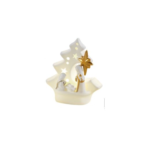 LED-es porcelán Szent Család dekorfigura, 11x6x12,5cm – Mascagni Casa