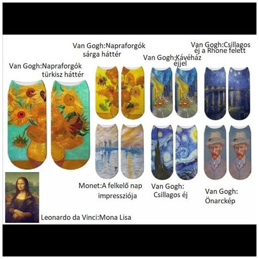 Zokni Van Gogh/Monet/Da Vinci, polyester, uni méret