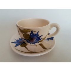 Búzavirágos teáscsésze, 3 dl, kerámia, kézzel festett