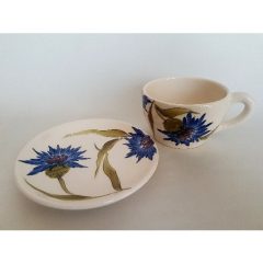 Búzavirágos teásalj, dia:17 cm, kerámia, kézzel festett