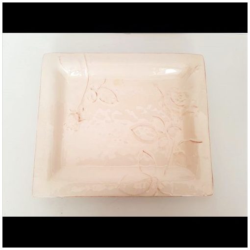 Antik rózsás tál, kerámia, kézzel festett-31,5x27x3cm