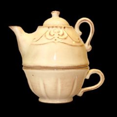   Romantik kanna csészével, natúr, kerámia, kézzel festett-3dl+3dl