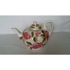   Domború mintás kanna, virágos bordó, kerámia, kézzel festett-1,5liter