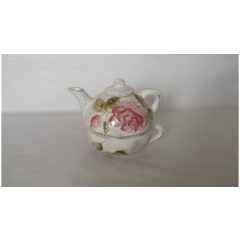   Domború mintás egyszemélyes teás, virágos bordó, kerámia, kézzel festett-2,5dl+2,5dl – Vanilia Kerámia