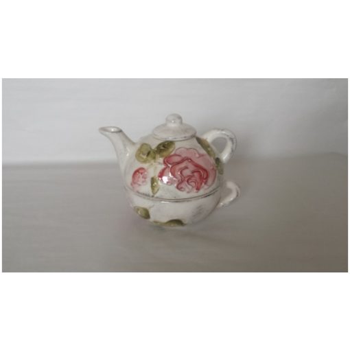 Domború mintás egyszemélyes teás, virágos bordó, kerámia, kézzel festett-2,5dl+2,5dl – Vanilia Kerámia