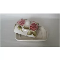   Domború mintás vajtartó, virágos bordó, kerámia, kézzel festett-sima. 19x14,5x9cm – Vanilia Kerámia