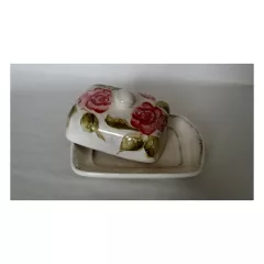   Domború mintás vajtartó, virágos bordó, kerámia, kézzel festett-sima. 19x14,5x9cm – Vanilia Kerámia
