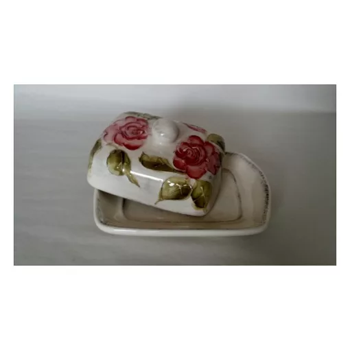 Domború mintás vajtartó, virágos bordó, kerámia, kézzel festett-sima. 19x14,5x9cm – Vanilia Kerámia