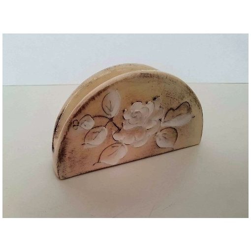 Domború mintás szalvétatartó, virágos natúr, kerámia, kézzel festett-16,5x4x9cm