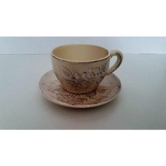   Domború mintás capuccino csésze, virágos natúr, kerámia, kézzel festett-1,5dl