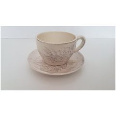   Domború mintás teás alj, virágos natúr, kerámia, kézzel festett-dia17cm – Vanilia Kerámia