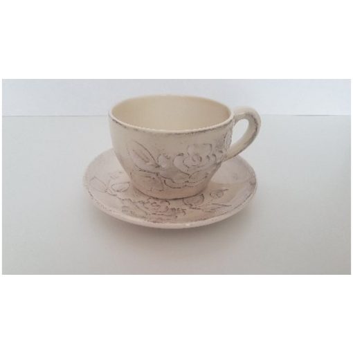 Domború mintás teás alj, virágos natúr, kerámia, kézzel festett-dia17cm – Vanilia Kerámia