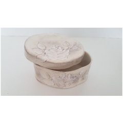   Domború mintás ováldoboz, virágos natúr, kerámia, kézzel festett-15,5x11,5x8,5cm – Vanilia Kerámia