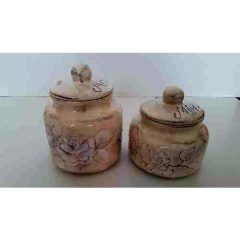   Domború mintás méztartó kicsi, csurgatóval, virágos natúr, kerámia, kézzel festett-5dl