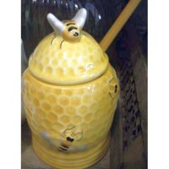   Méhecskés méztartó mézcsurgatóval, kerámia, kézzel festett-2,5dl