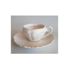   Romantik csipkés kávésalj, dia15cm, natur, kerámia, kézzel festett – Vanilia Kerámia