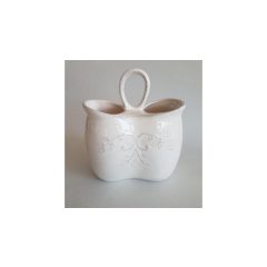   Romantik csipkés dupla fakanáltartó, 17x9,5x20cm, natur, kerámia, kézzel festett – Vanilia Kerámia