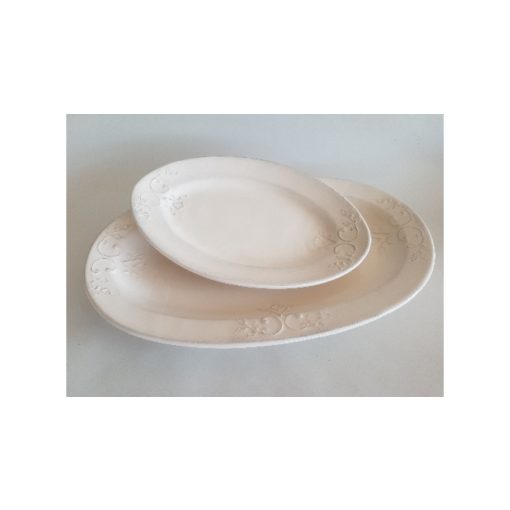 Romantik csipkés ováltál kicsi, 31x21x3,5cm, natur, kerámia, kézzel festett – Vanilia Kerámia