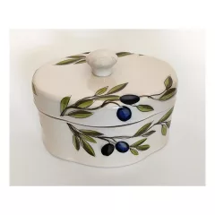  Violin olajbogyós doboz ovál, 15x11x11cm, kerámia, kézzel festett – Vanilia Kerámia
