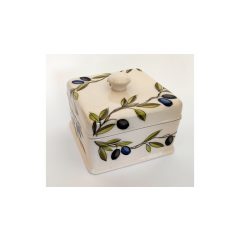   Violin olajbogyós doboz szögletes, 13x13x14cm, kerámia, kézzel festett – Vanilia Kerámia