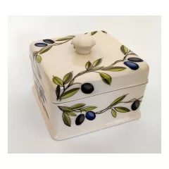   Violin olajbogyós doboz szögletes, 13x13x14cm, kerámia, kézzel festett – Vanilia Kerámia