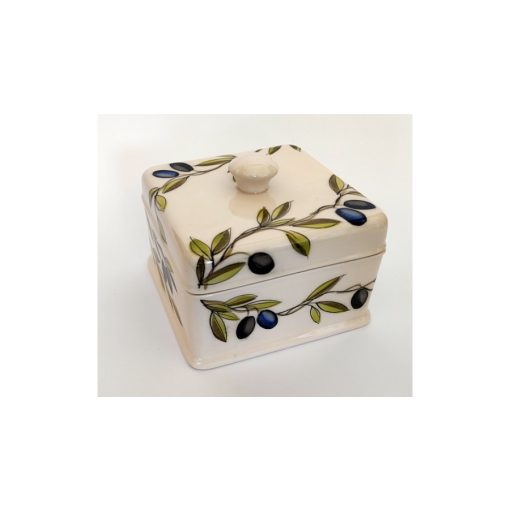 Violin olajbogyós doboz szögletes, 13x13x14cm, kerámia, kézzel festett – Vanilia Kerámia