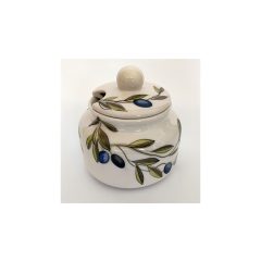   Violin olajbogyós méztartó, 0,5l, kicsi, fa csurgatóval, kerámia, kézzel festett – Vanilia Kerámia