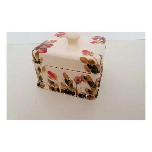 Televirágos szögletes doboz, pipacs, kerámia, kézzel festett-13,5x13,5x11cm – Vanilia Kerámia