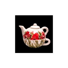   Tele virágos egyszemélyes teás, pipacs, kerámia, kézzel festett-0,25dl+0,25dl – Vanilia Kerámia