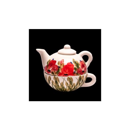 Tele virágos egyszemélyes teás, pipacs, kerámia, kézzel festett-0,25dl+0,25dl – Vanilia Kerámia