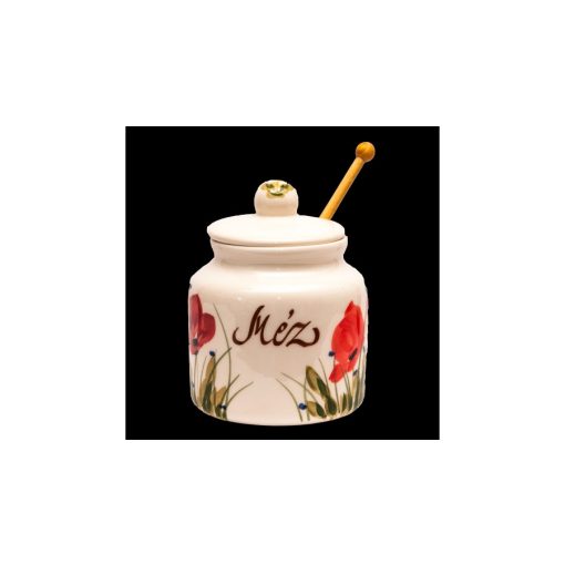 Tele virágos méztartó kicsi csurgatóval, pipacs, kerámia, kézzel festett-5dl – Vanilia Kerámia
