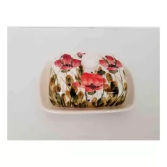   Tele virágos vajtartó, pipacs, kerámia, kézzel festett, sima:19x14,5x9cm – Vanilia Kerámia