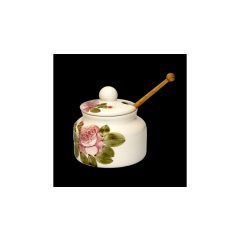   Romantik rózsás méztartó kicsi, csurgatóval, kerámia, kézzel festett-5dl – Vanilia Kerámia