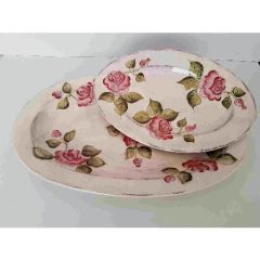   Domború mintás ováltál nagy, virágos bordó, kerámia, kézzel festett-43x27,5x4,5cm