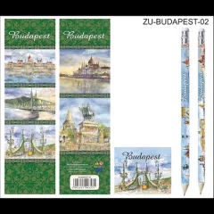   Ajándékcsomag könyvjelzővel, radírral, 2 db ceruzával, Budapest éjszakai fotó